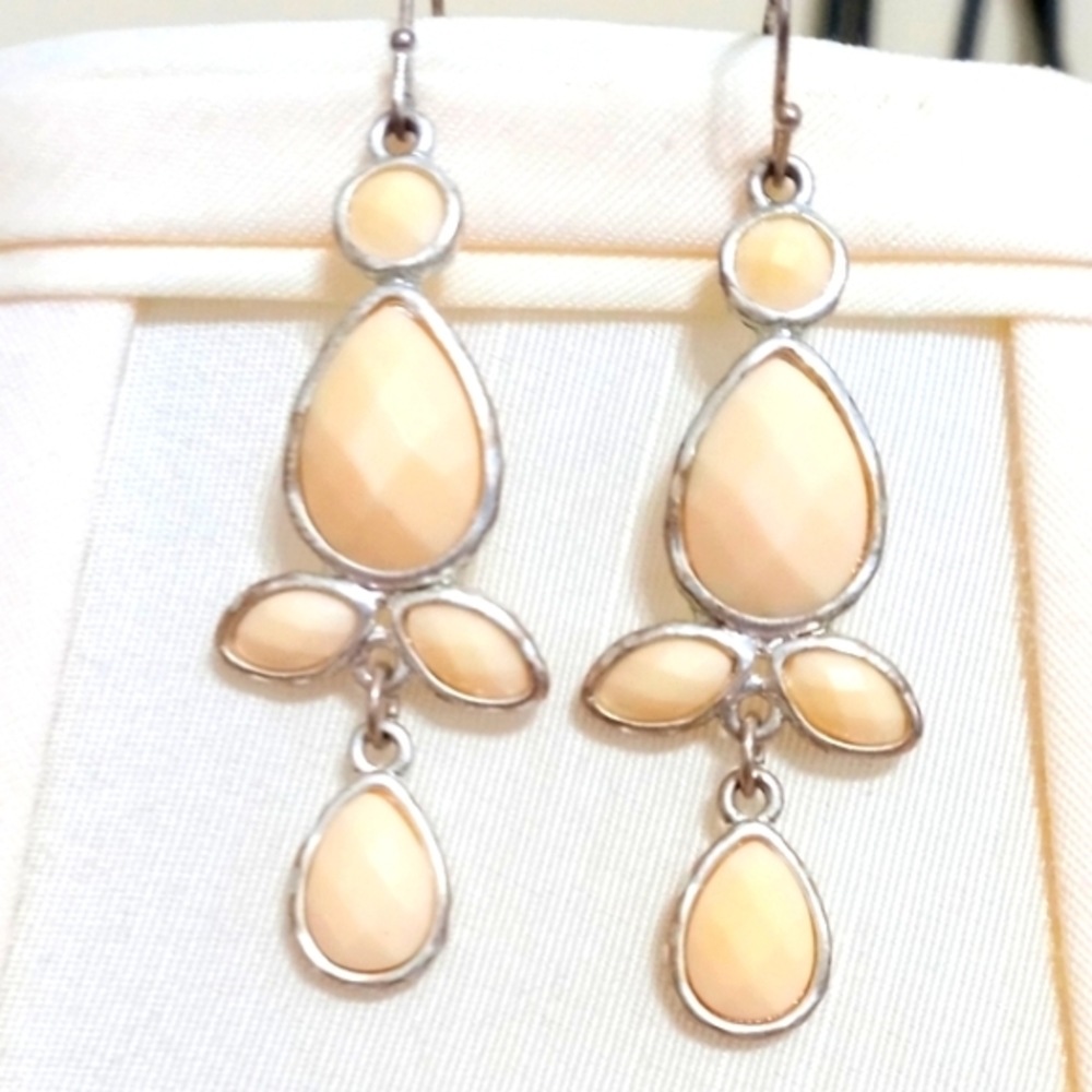 Vintage Drop Earrings Ivory Lace on Silver Colored Metal - Pierced Ears - Estate